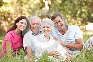 Senior Couple With Grown Up Children In Park