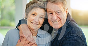 Senior couple, happy or portrait in home with loyalty, commitment or retirement together as family. Mature man, woman or