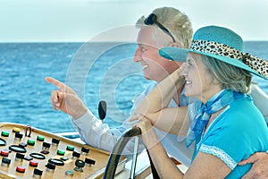 Senior couple having boat ride