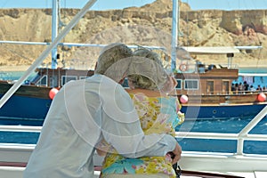 Senior couple having boat ride