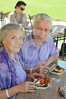 Senior couple having lunch