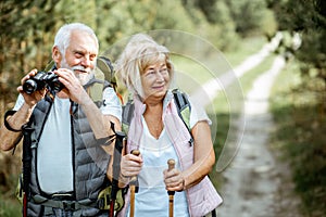 Senior couple hiking in the forest