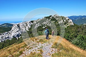 Senior couple hiking in Velebit mountain