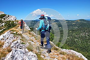 Senior couple hiking in Velebit mountain