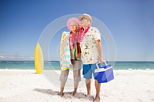 Senior couple holding icebox