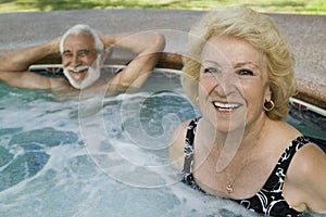 Senior Couple in Hot Tub portrait.