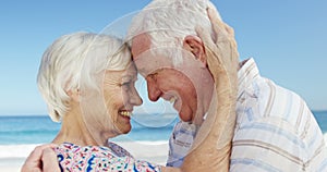 Senior couple hugging on the beach