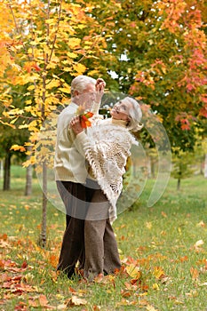 Senior couple lying on green grass