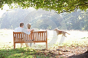 Senior couple outdoors with dog