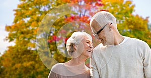 Senior couple over autumn park background
