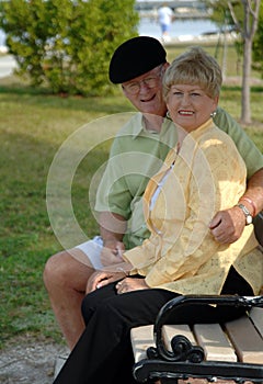 Senior couple on park bench