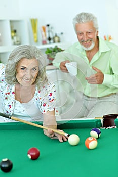 Senior couple playing billiard