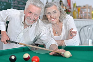 Senior couple playing billiard
