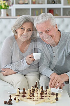 Senior couple playing chess