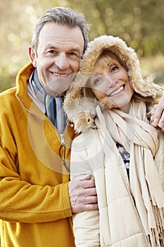 Senior couple portrait outdoors in winter