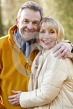 Senior couple portrait outdoors in winter