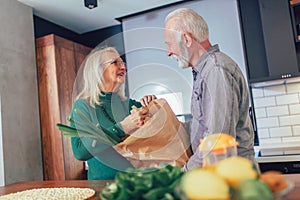 Senior couple preparing food in the kitchen