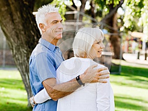 Senior couple relaxing in park