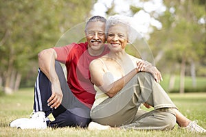 Senior Couple Resting After Exercise photo