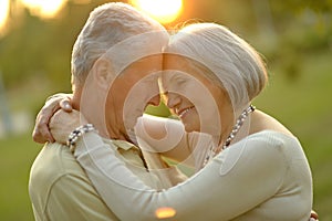 Senior couple resting outdoors