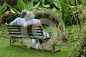 Senior couple resting outdoors