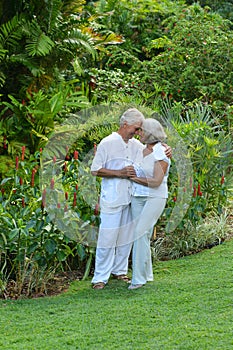 Senior couple resting outdoors