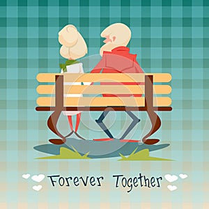 Senior Couple Sitting On Bench Forever Together Grandparents Day Greeting Card