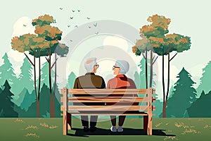 senior couple sitting on bench in park in autumn AI generated