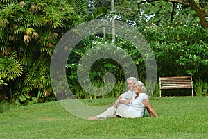Senior couple sitting on grass