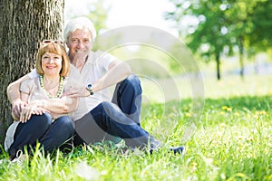 Senior couple sitting on grass