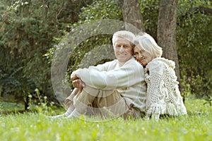 Senior couple sitting on grass