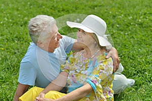 Senior couple sitting on grass