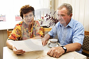 Senior couple studying document