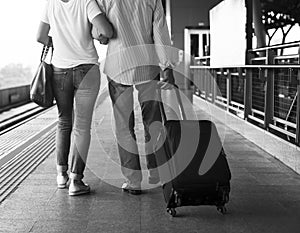 Senior couple traveling train station Concept