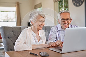 Senior couple using laptop