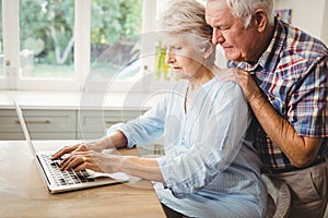 Senior couple using laptop