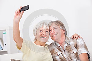 Senior couple using mobile phone