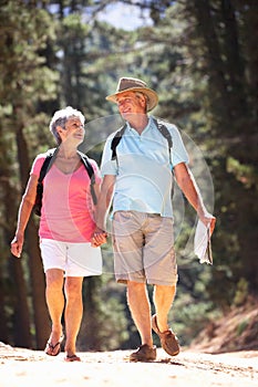 Senior couple walking in country