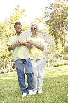 Senior Couple Walking In Park