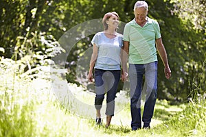 Senior Couple Walking In Summer Countryside