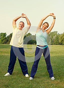 Senior couple yoga.