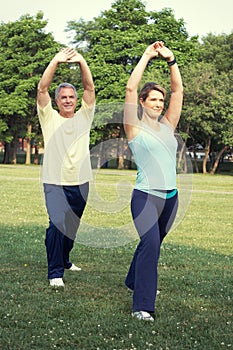 Senior couple yoga.