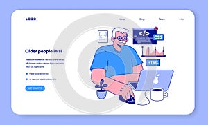 Senior developer web banner or landing page. Oldman programming