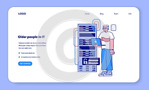 Senior developer web banner or landing page. Oldman programming