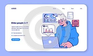 Senior developer web banner or landing page. Oldman programming