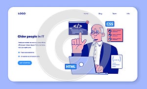 Senior developer web banner or landing page. Oldman programming