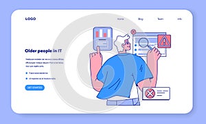 Senior developer web banner or landing page. Oldman programming