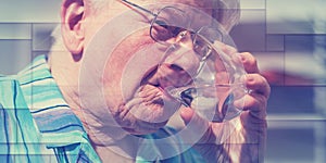 Senior drinking water, geometric pattern