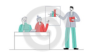 Senior education. Elderly people study. Vector flat illustration.