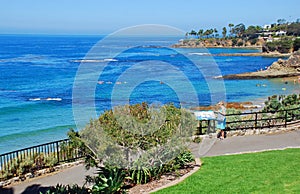 Senior enjoying view in Heisler Park, Laguna Beach, CA